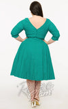 Unique Vintage 1950's Devon Swing Dress in Teal & White Pindot plus size back Unique Vintage 1950's Devon Swing Dress in Teal & White Pindot plus size back