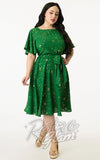 Unique Vintage Green & Gold Star Swing Dress curvy Unique Vintage Green & Gold Star Swing Dress curvy