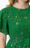 Unique Vintage Green & Gold Star Swing Dress detail Unique Vintage Green & Gold Star Swing Dress detail