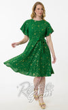 Unique Vintage Green & Gold Star Swing Dress Unique Vintage Green & Gold Star Swing Dress