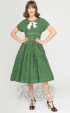 Unique Vintage Polka Dot Bow Swing Dress in Green - L & 1XL left only Unique Vintage Polka Dot Bow Swing Dress in Green - L & 1XL left only