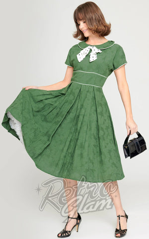 Unique Vintage Polka Dot Bow Swing Dress in Green - L & 1XL left only Unique Vintage Polka Dot Bow Swing Dress in Green - L & 1XL left only
