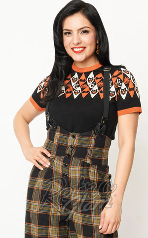 Unique Vintage Halloween Argyle Short Sleeve Sweater Unique Vintage Halloween Argyle Short Sleeve Sweater