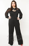 Unique Vintage Polka Dot Long Sleeve Jumpsuit in Black plus size Unique Vintage Polka Dot Long Sleeve Jumpsuit in Black plus size