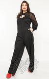 Unique Vintage Polka Dot Long Sleeve Jumpsuit in Black plus size 70s Unique Vintage Polka Dot Long Sleeve Jumpsuit in Black plus size 70s