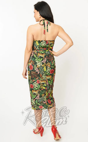Unique Vintage Leilani Dress in Jungle Cat Print back Unique Vintage Leilani Dress in Jungle Cat Print back