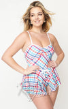 Unique Vintage Pastel Madras Plaid Skirted Swimsuit pinup