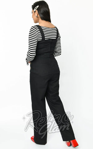 Unique Vintage Sweetheart Overalls in Black back Unique Vintage Sweetheart Overalls in Black back