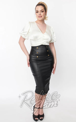 Unique Vintage Black Faux Leather Sierra Pencil Skirt Unique Vintage Black Faux Leather Sierra Pencil Skirt