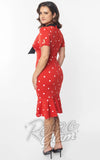 Unique Vintage Red & White Polka Dot Necktie Wiggle Dress back Unique Vintage Red & White Polka Dot Necktie Wiggle Dress back