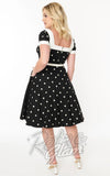 Unique Vintage Black & White Polka Dot Swing Dress back Unique Vintage Black & White Polka Dot Swing Dress back