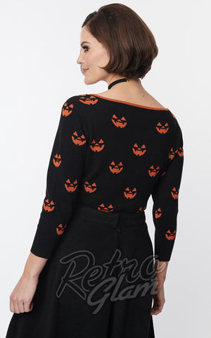 Unique Vintage Pumpkin Crop Cardigan back Unique Vintage Pumpkin Crop Cardigan back