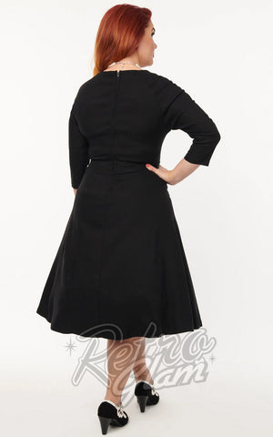Unique Vintage Queen Anne Swing Dress in Black back Unique Vintage Queen Anne Swing Dress in Black back