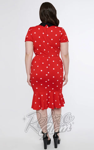 Unique Vintage Red & White Polka Dot Necktie Wiggle Dress curvy back Unique Vintage Red & White Polka Dot Necktie Wiggle Dress curvy back