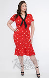 Unique Vintage Red & White Polka Dot Necktie Wiggle Dress curvy pinup Unique Vintage Red & White Polka Dot Necktie Wiggle Dress curvy pinup