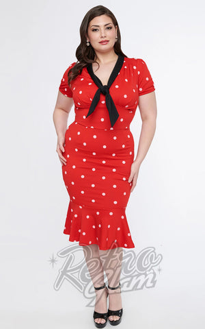 Unique Vintage Red & White Polka Dot Necktie Wiggle Dress curvy Unique Vintage Red & White Polka Dot Necktie Wiggle Dress curvy