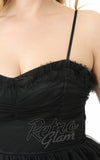 Unique Vintage Black Tiered Sheer Cocktail Dress detail Unique Vintage Black Tiered Sheer Cocktail Dress detail