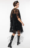 Smak Parlour Black Sheer Flocked Spiderweb Mini Caftan back Smak Parlour Black Sheer Flocked Spiderweb Mini Caftan back