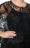 Smak Parlour Black Sheer Flocked Spiderweb Mini Caftan detail Smak Parlour Black Sheer Flocked Spiderweb Mini Caftan detail