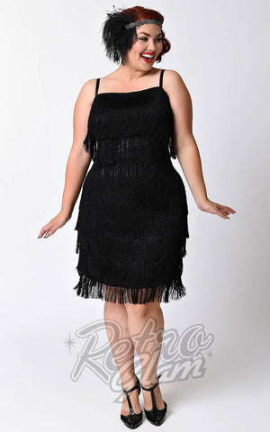 Unique Vintage Speakeasy Flapper Dress in Black curvy