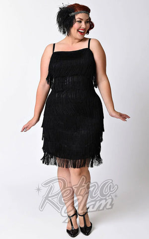 Unique Vintage Speakeasy Flapper Dress in Black curvy Unique Vintage Speakeasy Flapper Dress in Black curvy