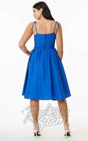 Unique Vintage Shirred Bust Sundress in Royal Blue back Unique Vintage Shirred Bust Sundress in Royal Blue back
