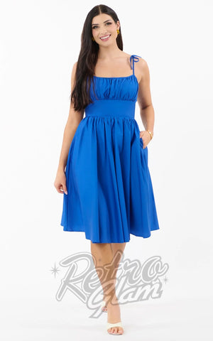 Unique Vintage Shirred Bust Sundress in Royal Blue Unique Vintage Shirred Bust Sundress in Royal Blue