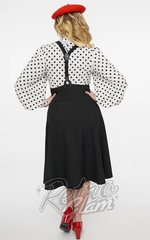 Unique Vintage 1950s Black Suspender Swing Skirt back Unique Vintage 1950s Black Suspender Swing Skirt back