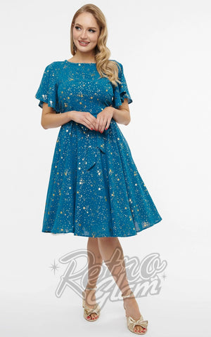 Unique Vintage Teal & Gold Star Swing Dress Unique Vintage Teal & Gold Star Swing Dress