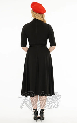 Unique Vintage 1950s Black Turtleneck Midi Dress back Unique Vintage 1950s Black Turtleneck Midi Dress back