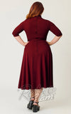 Unique Vintage 1950s Burgundy Turtleneck Midi Dress curvy back Unique Vintage 1950s Burgundy Turtleneck Midi Dress curvy back