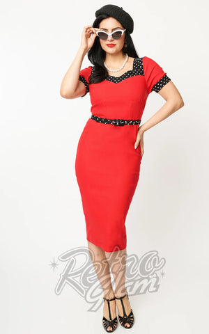 Unique Vintage Red & Polka Dot Wiggle Dress Unique Vintage Red & Polka Dot Wiggle Dress