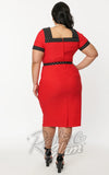 Unique Vintage Red & Polka Dot Wiggle Dress curvy back Unique Vintage Red & Polka Dot Wiggle Dress curvy back
