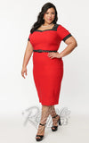 Unique Vintage Red & Polka Dot Wiggle Dress curvy Unique Vintage Red & Polka Dot Wiggle Dress curvy