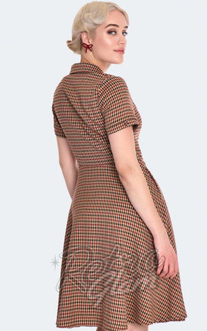 Voodoo Vixen Brown Check Flare Dress back Voodoo Vixen Brown Check Flare Dress back
