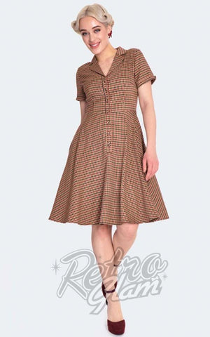 Voodoo Vixen Brown Check Flare Dress Voodoo Vixen Brown Check Flare Dress