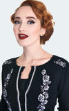 Voodoo Vixen B&W Floral Embroidered Cardigan detail Voodoo Vixen B&W Floral Embroidered Cardigan detail