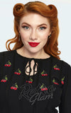 Voodoo Vixen Embroidered Cherry Sweater detail Voodoo Vixen Embroidered Cherry Sweater detail
