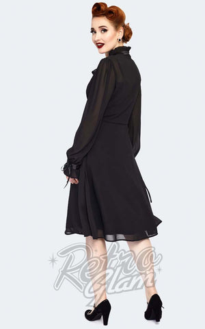 Voodoo Vixen High Neck Tie Dress in Black back Voodoo Vixen High Neck Tie Dress in Black back