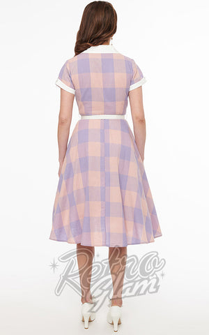 Unique Vintage Lavender & Pink Buffalo Check Shirt Dress back Unique Vintage Lavender & Pink Buffalo Check Shirt Dress back