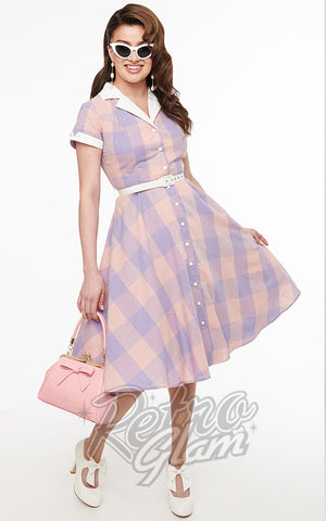 Unique Vintage Lavender & Pink Buffalo Check Shirt Dress Unique Vintage Lavender & Pink Buffalo Check Shirt Dress