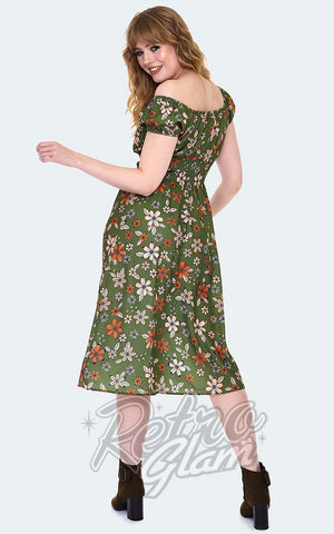 Voodoo Vixen Green Floral Peasant Dress back Voodoo Vixen Green Floral Peasant Dress back