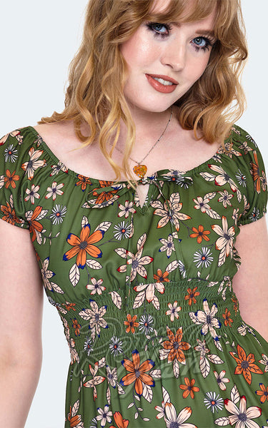 Voodoo Vixen Green Floral Peasant Dress - XL & XXL left only Retro Glam Voodoo Vixen Green Floral Peasant Dress - XL & XXL left only Retro Glam