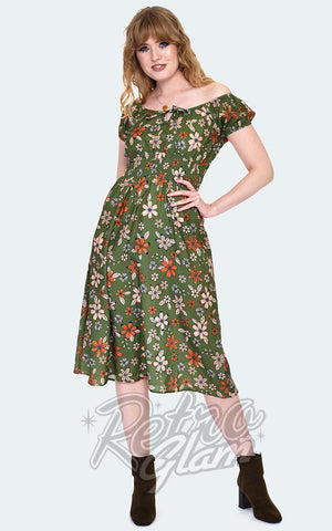 Voodoo Vixen Green Floral Peasant Dress Voodoo Vixen Green Floral Peasant Dress