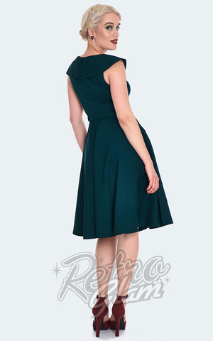 Voodoo Vixen Green Oversize Collar Flare Dress back Voodoo Vixen Green Oversize Collar Flare Dress back