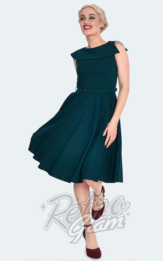 Voodoo Vixen Green Oversize Collar Flare Dress Voodoo Vixen Green Oversize Collar Flare Dress