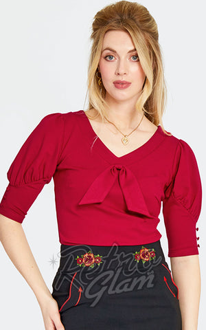 Voodoo Vixen Tie Front 3/4 Sleeve Top in Red Voodoo Vixen Tie Front 3/4 Sleeve Top in Red