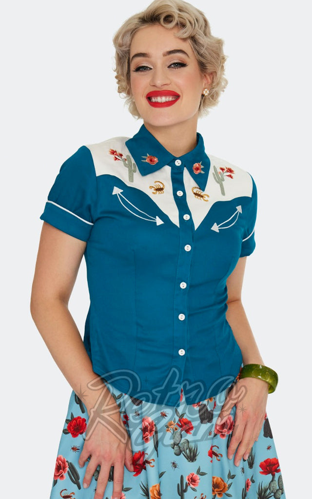 Voodoo Vixen Cactus Floral Western Top - L & XL left only Voodoo Vixen Cactus Floral Western Top - L & XL left only