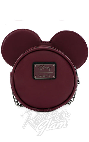 Loungefly x Disney Minnie Mouse Head Maroon Quilted Crossbody Bag