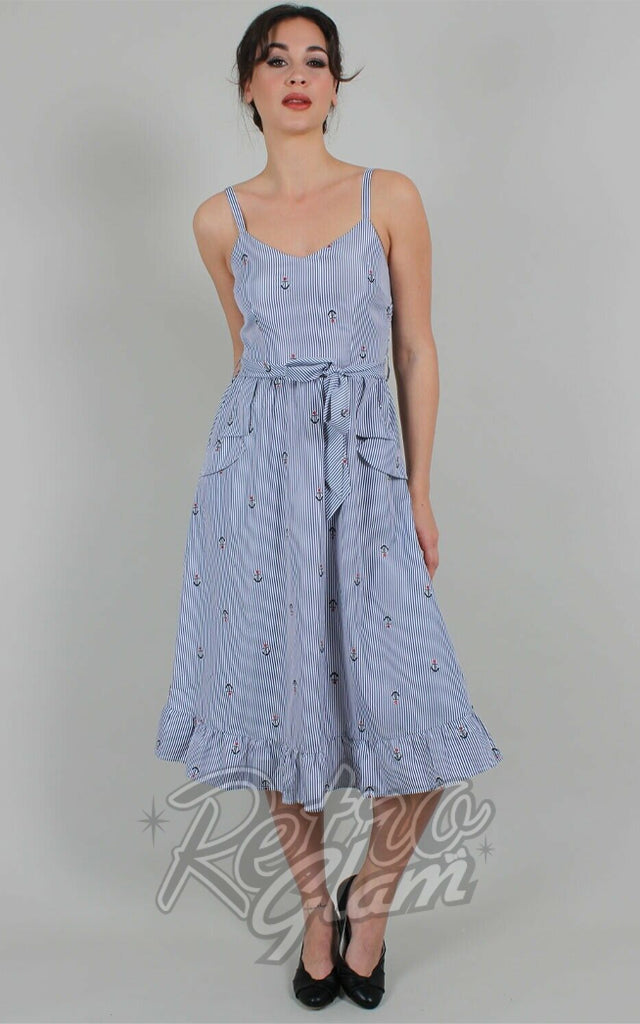 Voodoo Vixen Andy Anchor Pinstripe Dress - L left only Voodoo Vixen Andy Anchor Pinstripe Dress - L left only